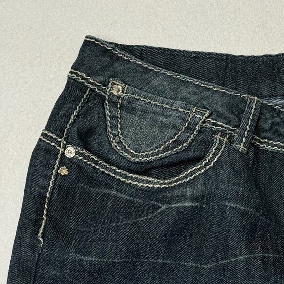 Dereon By Beyonce Denim Jeans Size 18 Y2K Dark Wash Stretch White Stitch Trim - Picture 5 of 11